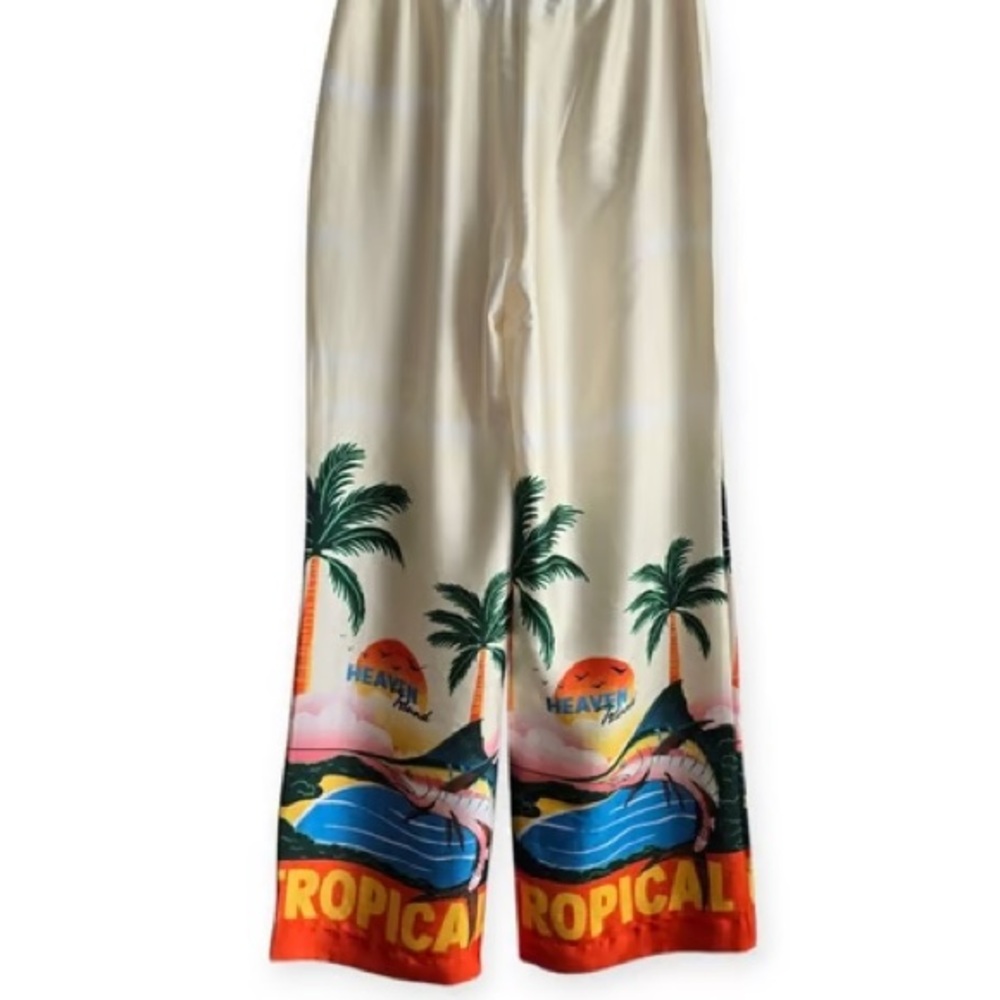 Rachel Zoe NWT Vibrant Print Tropical Beach Resort Wear Pants (Size Medium) - Picture 6 of 8